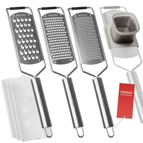 Vovoly four-piece grater set with protective slider in silver