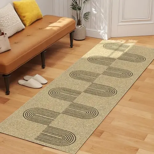 Vipfree jute-style kitchen runner rug with geometric pattern