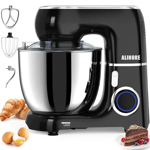Alinore black stand mixer with touch controls and attachments