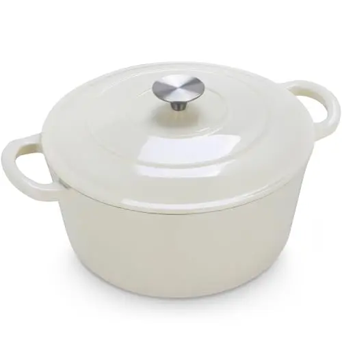 LIFERUN white enameled cast iron Dutch oven with dual handles