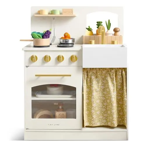 Tiny Land wooden play kitchen with cutting food set for kids