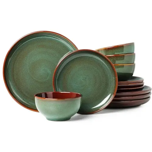Pokini sage green ceramic dinnerware set