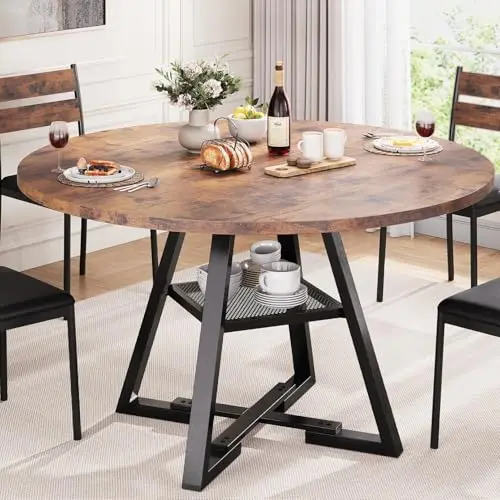 Jocoevol round dining table with storage shelf
