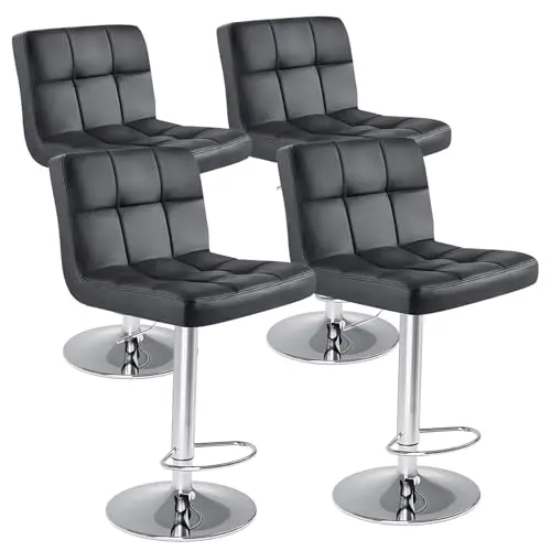 DUMOS black PU leather bar stools with swivel seats and metal base