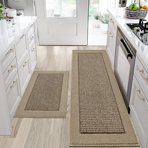 BEQHAUSE polypropylene kitchen rug set on wood floor