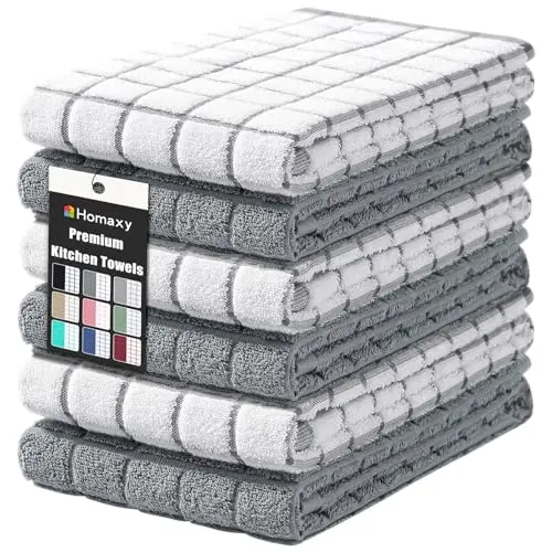 Homaxy Premium Cotton Kitchen Towels with grey check design