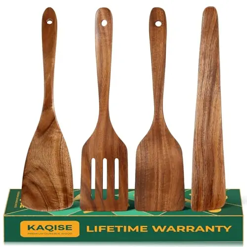 KAQISE 4-piece teak wood kitchen utensil set
