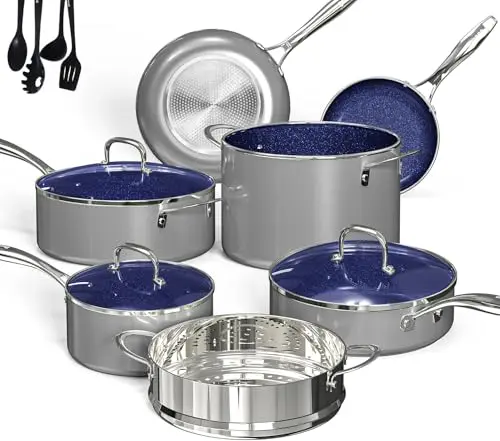 DUXANO 14-piece ceramic nonstick cookware set with tempered glass lids