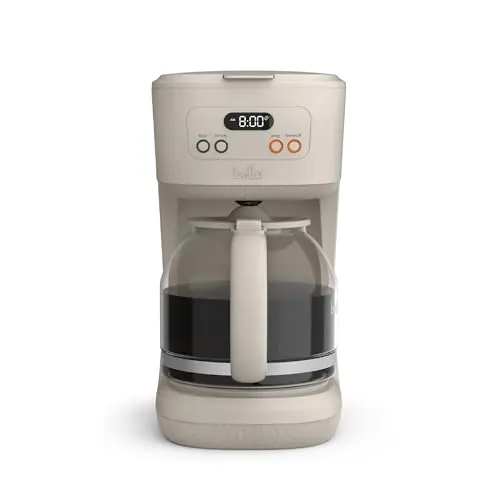 BELLA programmable coffee maker in oatmilk color with glass carafe