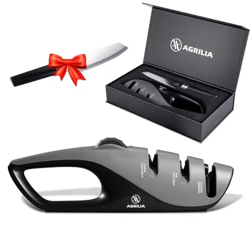 AGRILIA gray adjustable knife sharpener with bonus chef knife
