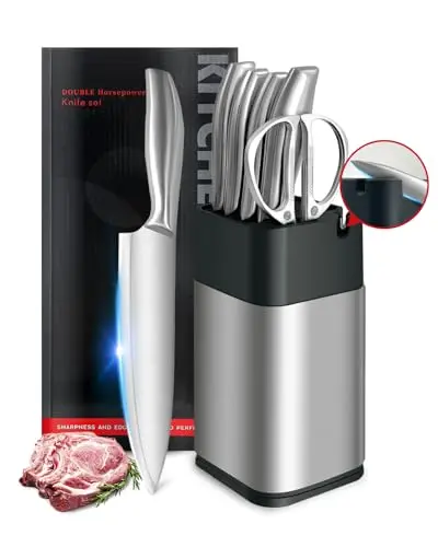 TILIBEIKA 6-piece chef knife block set with built-in sharpener