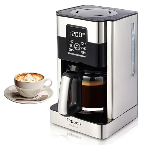 Tepoon 12-cup programmable coffee maker with touch screen and stainless steel finish