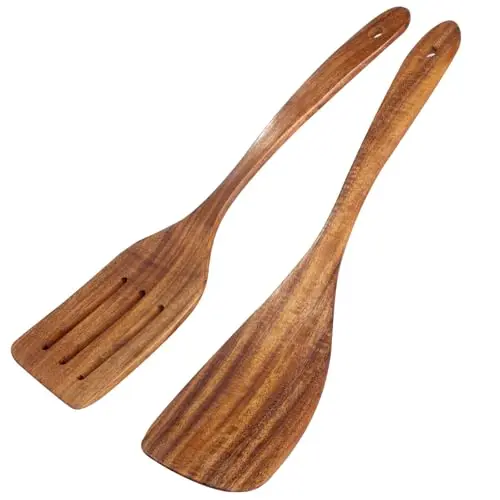 FunCee 2-pack acacia wood spatula set with ergonomic handles