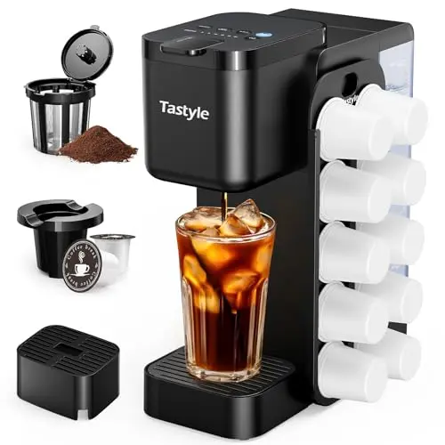 Tastyle hot and iced coffee maker with magnetic pod storage