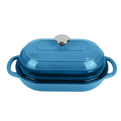 FIJXZCT 5-quart oval enameled cast iron Dutch oven in blue with lid