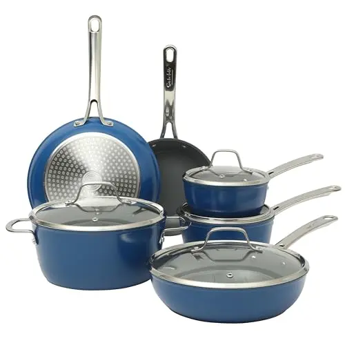 Sur La Table hard anodized cookware set in blue color