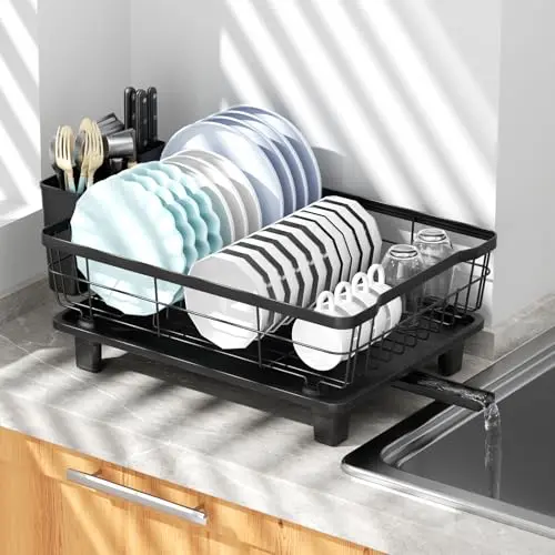 BULIJUJU compact dish drying rack with cutlery holder on counter