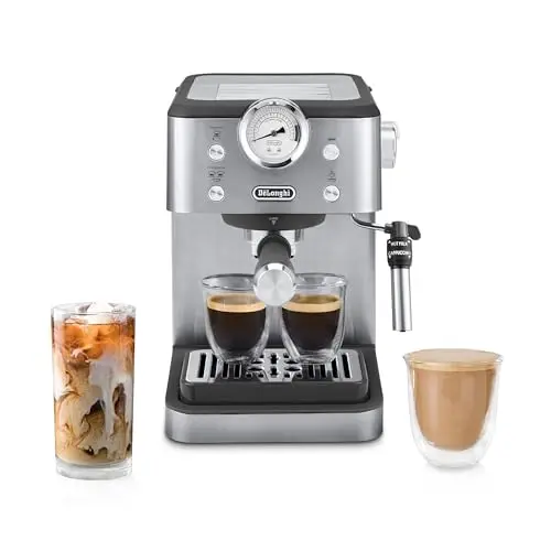 De'Longhi Classic espresso machine with milk frother and stainless steel design