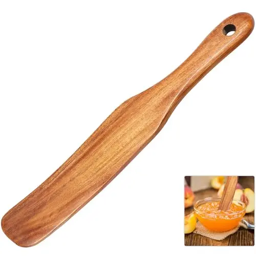 Kunovo teak wood spatula with flat edge for sourdough starter