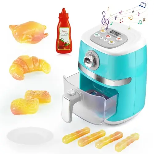 ACROFEK play kitchen toy air fryer with sound effects and color-changing food