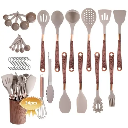 LiZza 34-piece silicone kitchen utensils set with storage holder