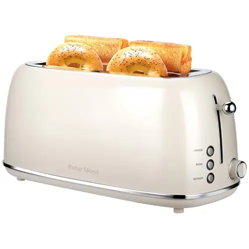 Roter Mond 4-slice stainless steel toaster with wide slots for waffles