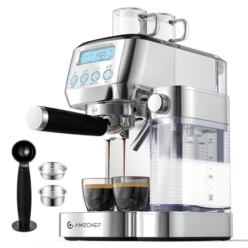 AMZCHEF espresso machine with LCD display in silver