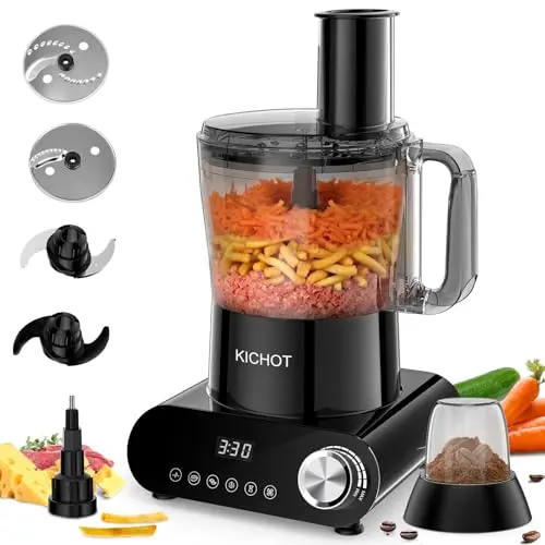 KICHOT 12-cup food processor with digital timer for cabbage shredding
