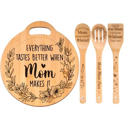 Sayregifty round bamboo cutting board with engraved messages for mom