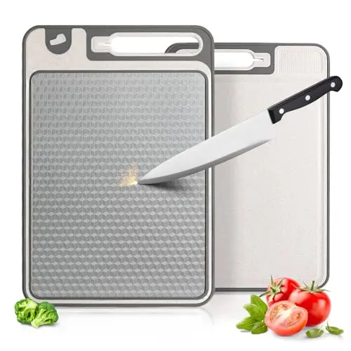 NTIERA stainless steel cutting board with scratch-resistant grid and sharpening stone