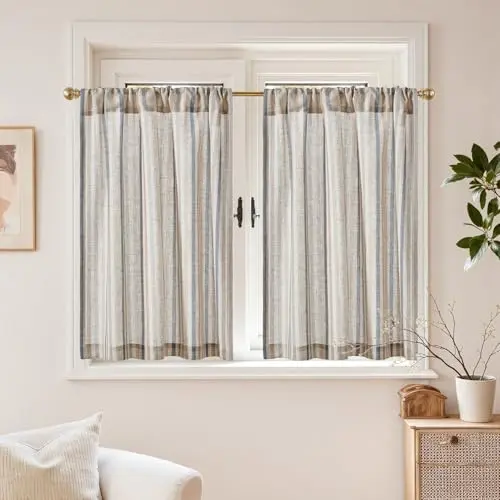 JINCHAN Colorful Striped Linen Kitchen Curtains