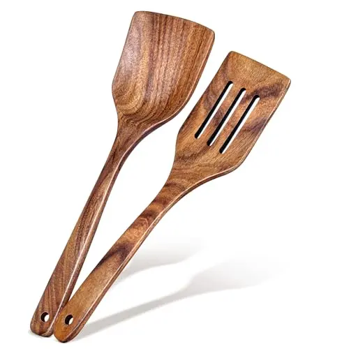 MemoGem 2-piece acacia wood spatula set with hanging holes