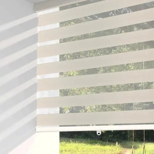 ShadesU cordless zebra blinds showing alternating sheer and solid layers