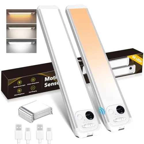 White motion sensor under cabinet lights with magnetic mounting