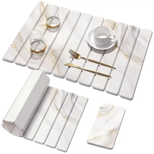 Linidcoud marbled pattern diatomite drying mat with small accessory tray