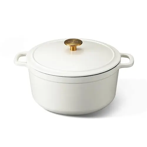 CAROTE 5-quart enameled cast iron Dutch oven in cream white with dual handles
