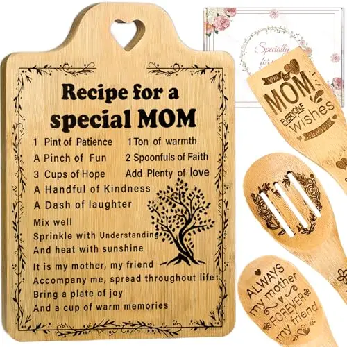 CACLSF engraved bamboo cutting board set with cooking utensils for mom