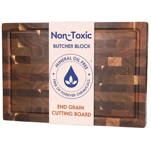 Ziruma acacia wood end-grain cutting board with juice groove