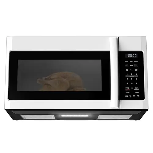 Black+Decker white over-the-range microwave with vent and auto cooking