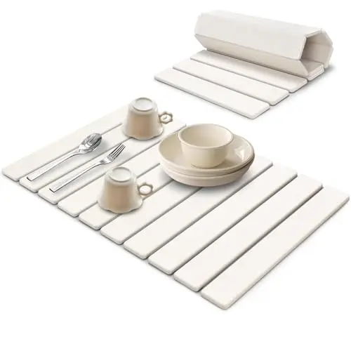 LONSTA white stone drying mat with dishes on kitchen counter