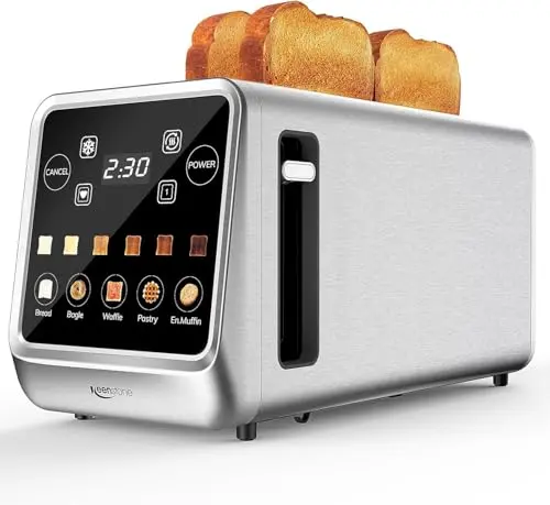 Keenstone 4 Slice Toaster with touchscreen interface in stainless steel
