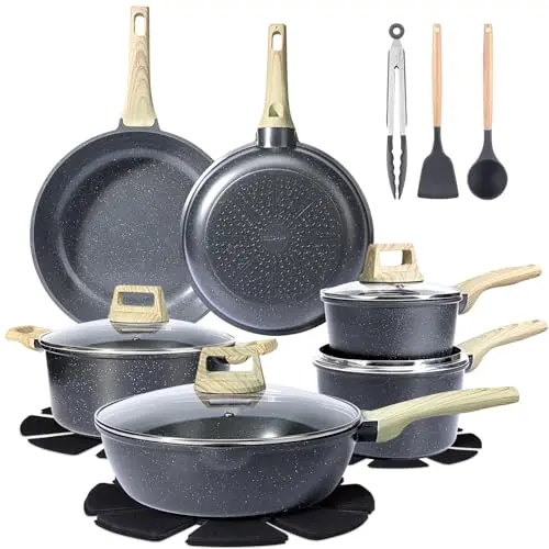 GiPP 18-piece ceramic nonstick cookware set with included utensils