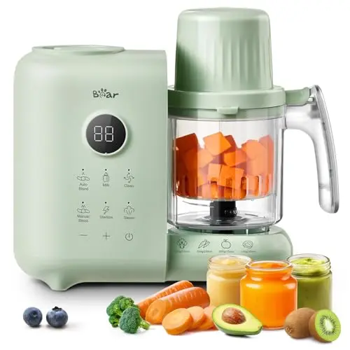 Bear baby food maker with dual steam baskets and digital display