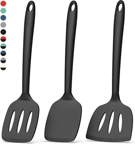Coukre silicone spatula set with fish spatula, slotted turner, and solid turner