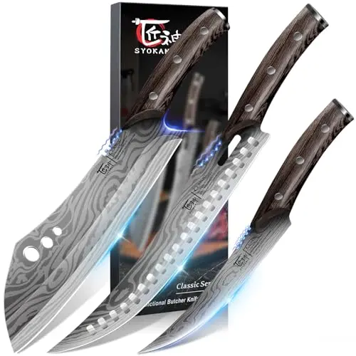 SYOKAMI 3-piece butcher knife set with wood handles