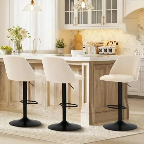 COLAMY beige adjustable height bar stools with full back support