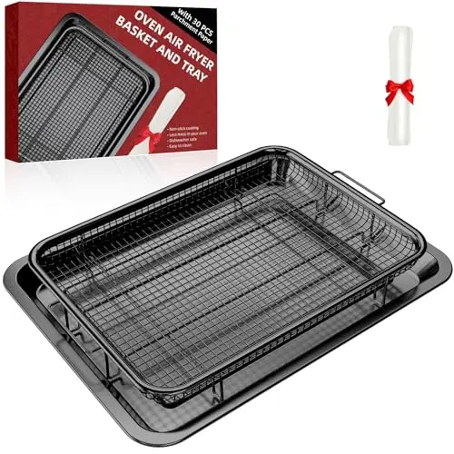 DEGOVIN black air fryer basket and tray set with parchment papers
