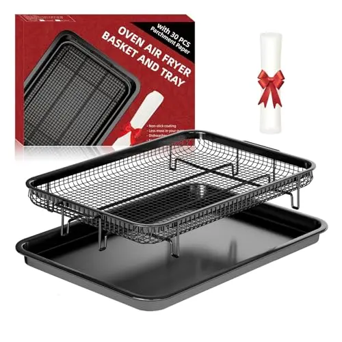 THORSES black air fryer basket and tray set with parchment papers