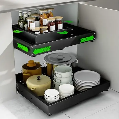 PARTNERJOY expandable pull out cabinet organizer with five slide rails