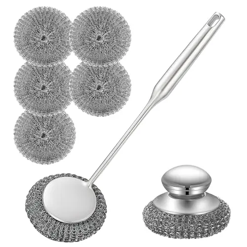 DAJOOEE stainless steel scrubber set with long and short handles